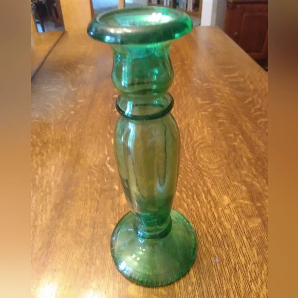 Vintage Green Glass Bud Vase or Candlestick Holder (2) - Picture 3 of 15